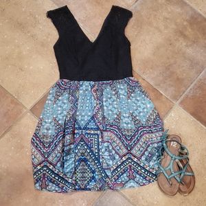 Geometric and lace top dress